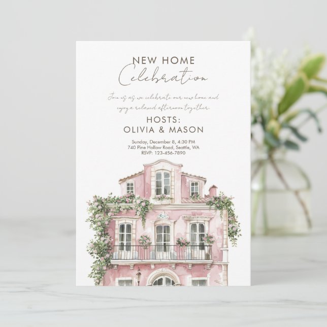 Invitation Pink new home celebration Housewarming (Debout devant)