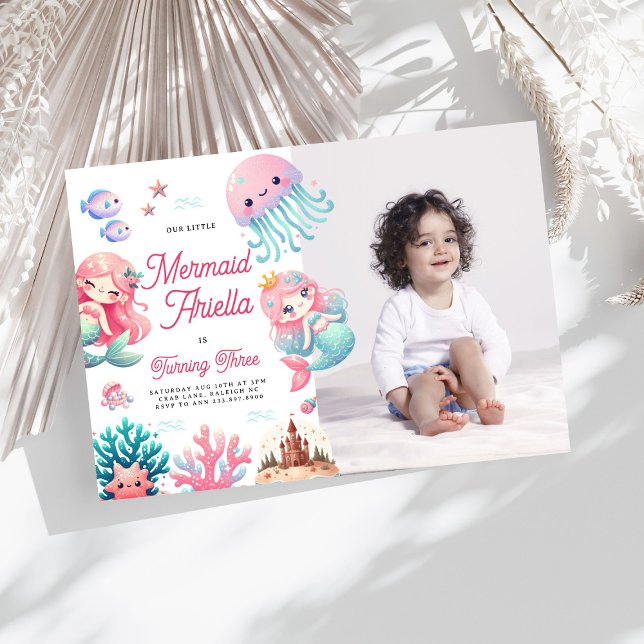 Invitation Pink Notre Petite Fille Sirène Fête d'Anniversaire (Créateur téléchargé)