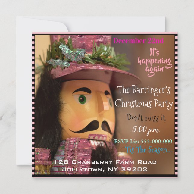 Invitation Pink Nutcracker Chic Noël Party (Devant)