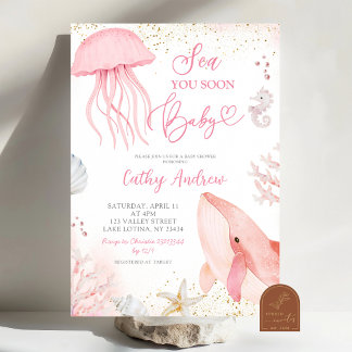 Invitation Pink Ocean Sea You Soon Girl Baby Shower