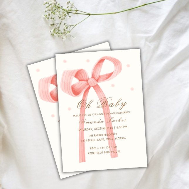 Invitation Pink Oh Baby Minimalist Polka Dot Bow Baby shower (Pink Oh Baby Minimalist Polka Dot Bow Baby Shower Invitation)