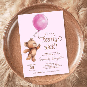 Invitation Pink On Peut Attendre Teddy Bear Baby shower