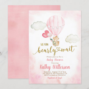 Invitation Pink On peut Bearly Wait Baby shower