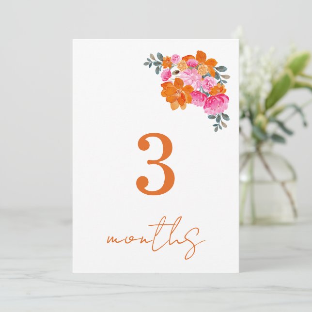 Invitation Pink Orange 3 Mois Baby Monthly Milestone Card (Debout devant)
