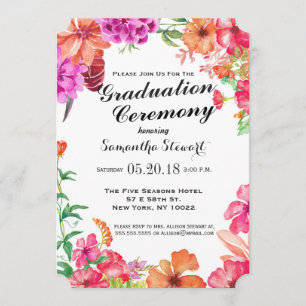 Invitation Pink Orange Aquarelle Jardin Cérémonie de graduati