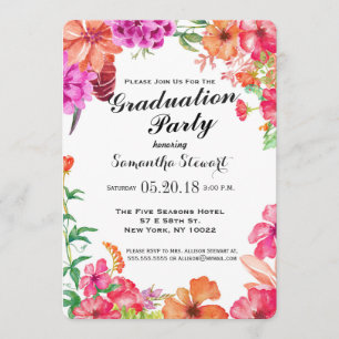 Invitation Pink Orange Aquarelle Jardin Fête de Graduation