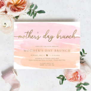 Invitation Pink Orange Aquarelle Mère's Day Brunch