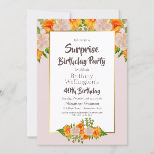 Invitation Pink Orange Floral Surprise 40ème anniversaire