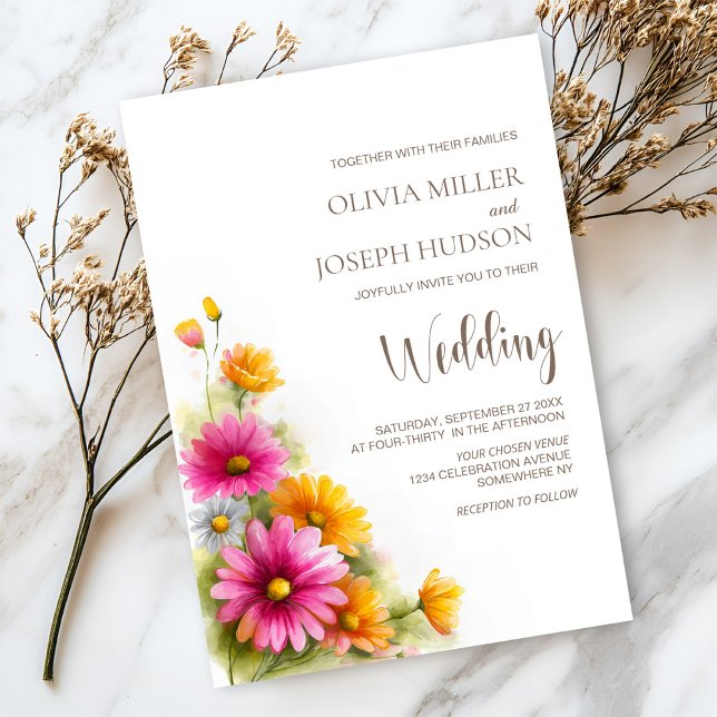 Invitation Pink Orange Floral Wedding (Créateur téléchargé)