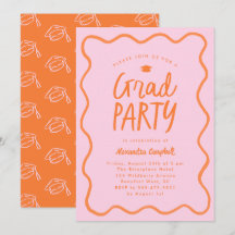 Pink Orange Hand Drag Squiggle Graduation Party