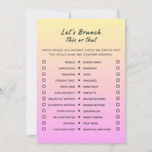 Invitation Pink Orange This or That Brunch Party Game