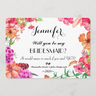 Invitation Pink Orange Watercolor Garden Bridesmaids Invitati