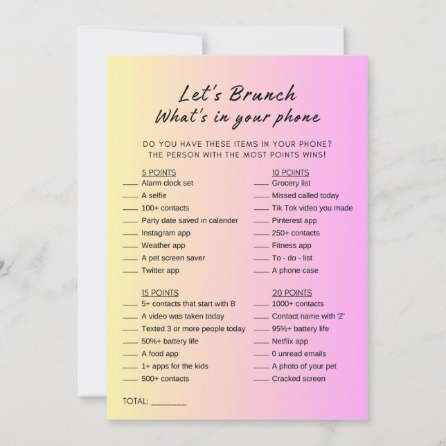 Invitation Pink Orange What's In Your Phone Brunch Party Game (Devant)