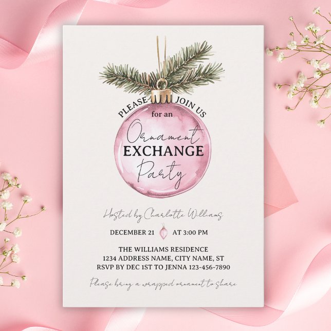 Invitation Pink Ornament Exchange Christmas Party (Pink Ornament Exchange Christmas Party Invitation
)