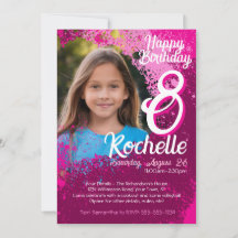 Pink Paint Splatter Photo 8e anniversaire Invitati