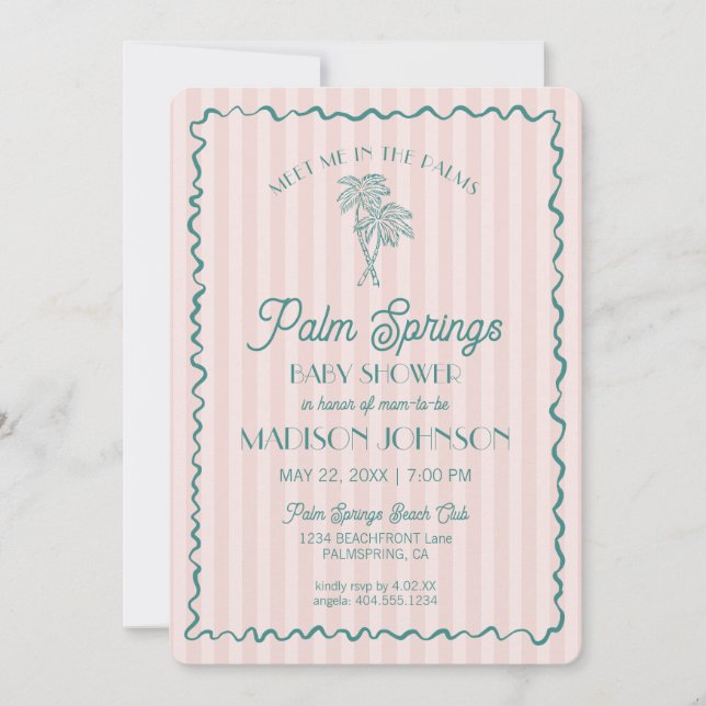 Invitation Pink Palm Springs Pastel Beach Cabana Baby shower (Devant)
