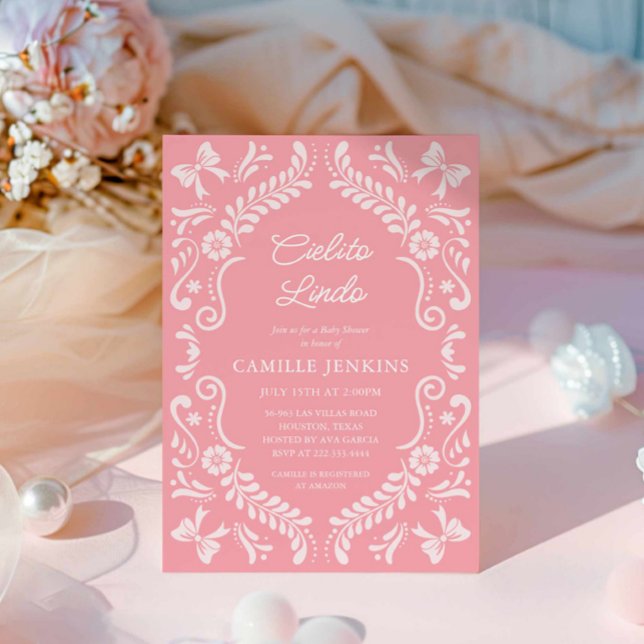 Invitation Pink Papel Picado Baby shower mexicain (Pink Papel Picado Cielito Lindo Baby Shower Invitation)
