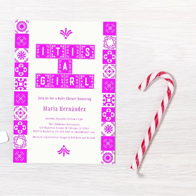 Invitation Pink Papel Picado Fiesta C'est un Baby shower de f (Créateur téléchargé)