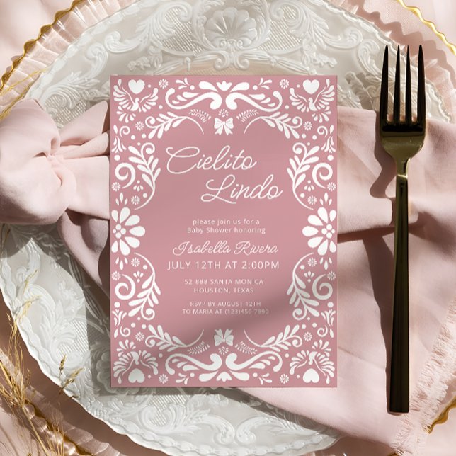 Invitation Pink Papel Picado Mexicaine Baby shower fille (Créateur téléchargé)