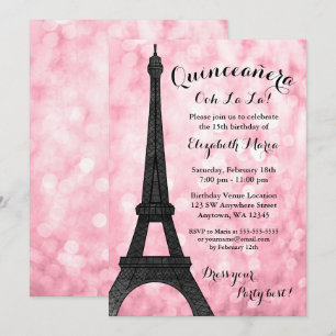 Invitation Pink Paris Bokeh Parties scintillant Lumières Quin