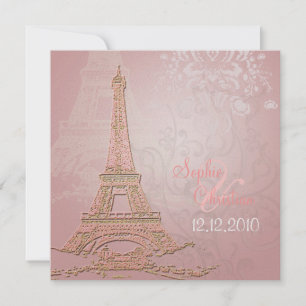 Invitation Pink Paris Eiffel + voeux de mariage
