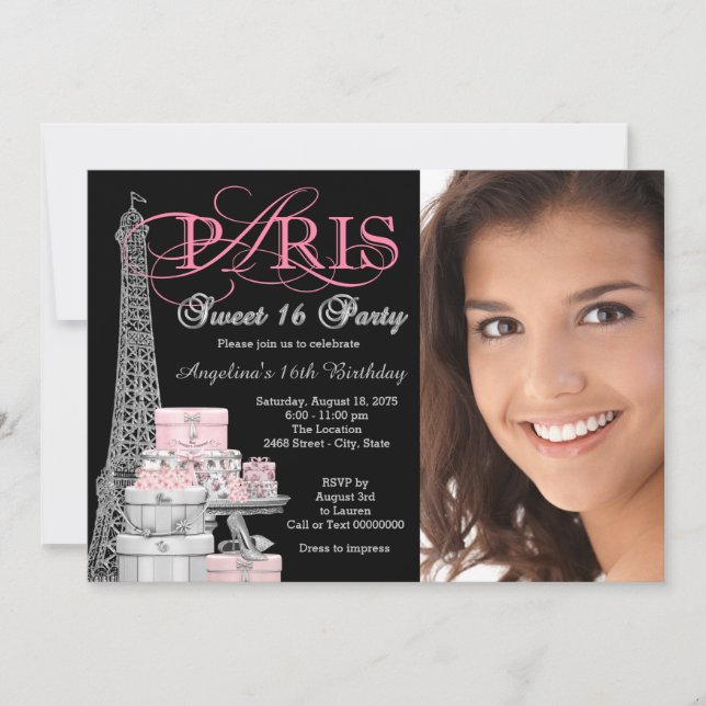 Invitation Pink Paris Sweet 16 Anniversaire (Devant)