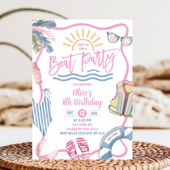 Invitation Pink pastel girl boat party birthday (Créateur téléchargé)