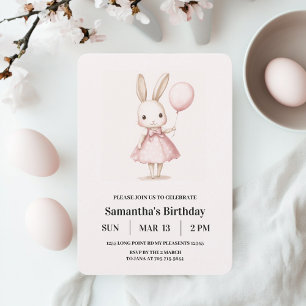 Invitation Pink Pastel Girl Bunny Anniversaire de enfant de P