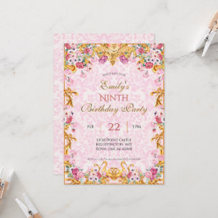 Invitation Pink Pastel Gold Neuvième anniversaire du Rococo b