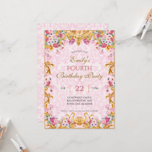 Invitation Pink Pastel Gold Quatrième Rococo baroque Annivers