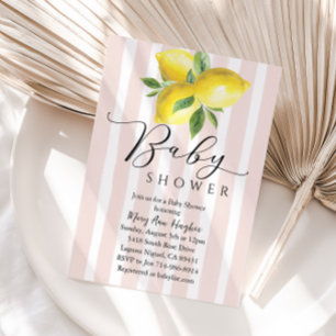 Invitation Pink Pastel Stripes Lemon Baby shower