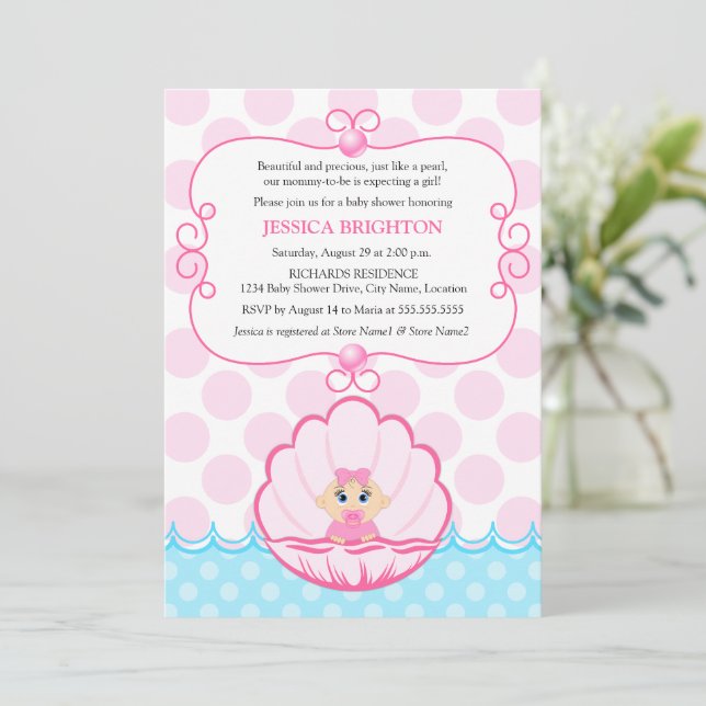 Invitation Pink Pearl Baby Girl Douche (Debout devant)