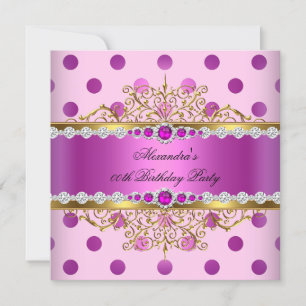 Invitation Pink Pearl Gold Plum Pois fête d'anniversaire