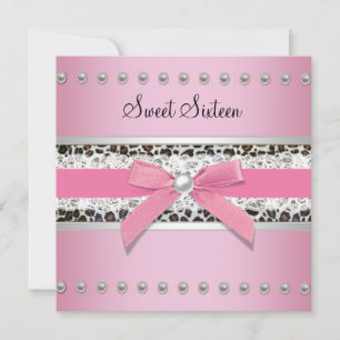 Invitation Pink Pearl Leopard Sweet 16 Party