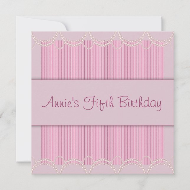 Invitation Pink Pearl Pinstripe Girls 5e anniversaire (Devant)