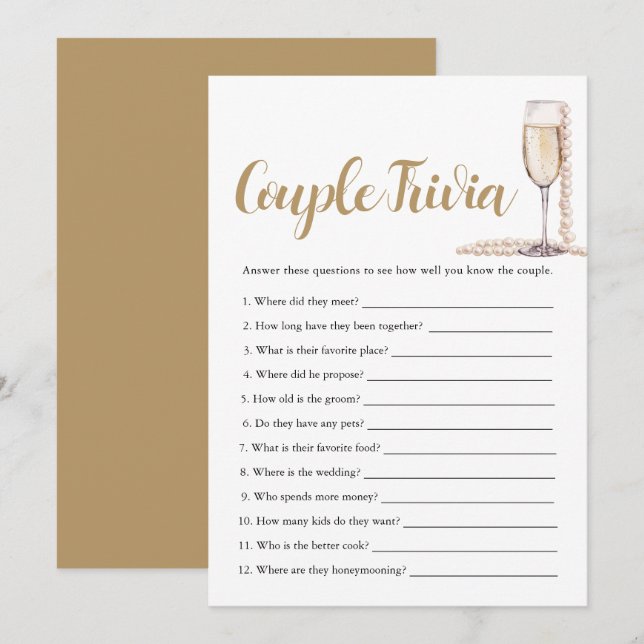 Invitation Pink Pearl & Prosecco Couple Trivia Bridal Game (Devant / Derrière)