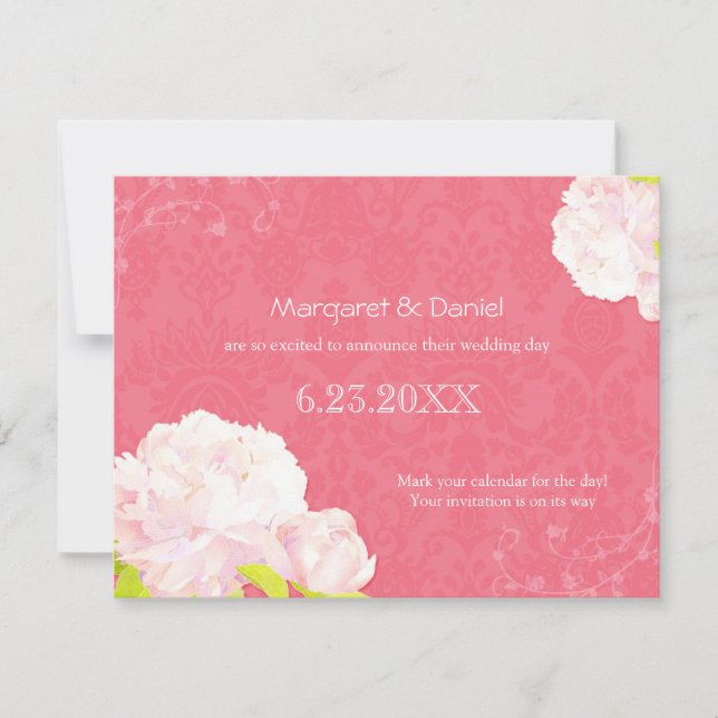 Invitation Pink Peony Garden Wedding Enregistrer la date (Devant)