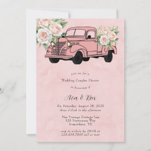 Invitation Pink Peony Vintage Camion Mariage Couples Douche