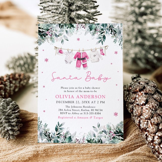 Invitation Pink Père Noël bébé Baby shower de linge de maison (Créateur téléchargé)