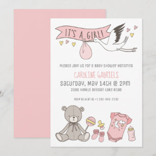 Invitation Pink personnalisable C'est un Baby shower fille