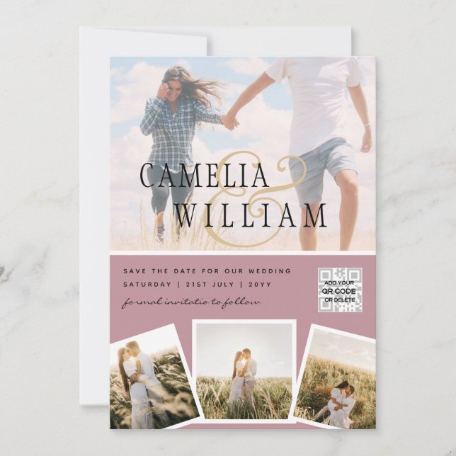 Invitation Pink Photo Wedding Inviter QR Code Enregistrer Dat (Devant)