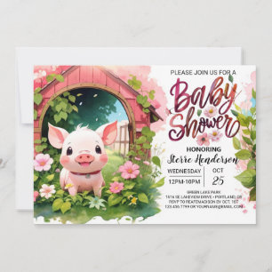 Invitation Pink Piglet Pals Baby shower agricole