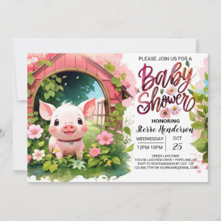 Invitation Pink Piglet Pals Baby shower agricole