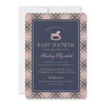 Pink Plaid Classic Rocking Horse Baby Shower
