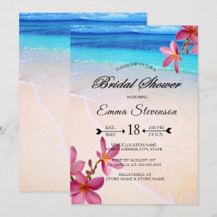 Invitation Pink Plumeria Beach Destination Fête des mariées ©