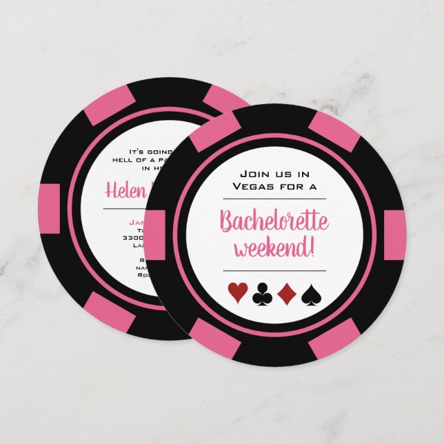Invitation Pink Poker Chip Vegas Casino Bachelorette (Devant / Derrière)