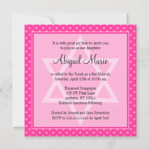 Invitation Pink Polka Dot Star de David Carré Bat mitzvah