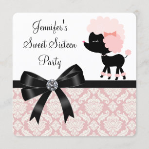 Invitation Pink Poodle Sweet 16 Anniversaire