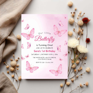 Invitation Pink Premier Anniversaire Fête des papillons