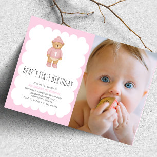 Invitation Pink Preppy Bear Beary Premier anniversaire Photo